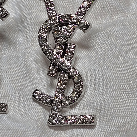 <AUTH> Saint Laurent Silver Faceted Logo Earrings Stamped New - Picture 2 of 7